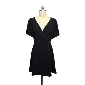 Madewell Dress Womens 6 Black V Neck Wrap Front Flutter Sleeve Fit &‎ Flare Mini